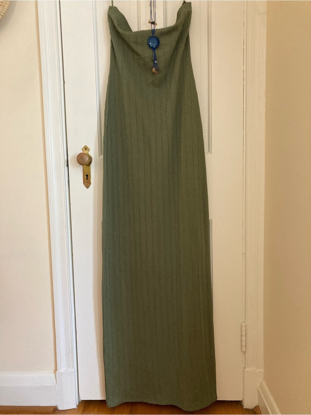 Olive green knit column dress
